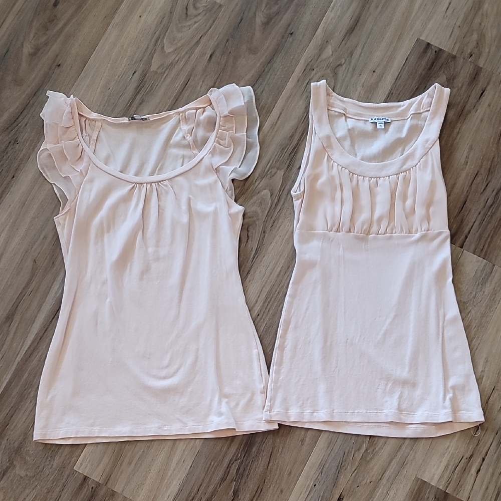 Elegant Pink Ruffle Sleeve Tops